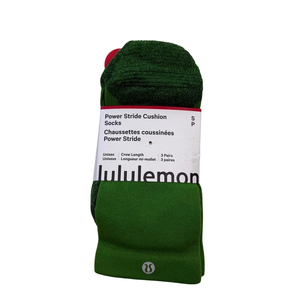 Lululemon Power Stride Cushion Socks Women Athletic Crew 3 Pair Green Navy S